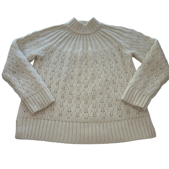 Madewell Pointelle Stitch Mockneck Merino Wool Cream Sweater Women’s Size Medium - Picture 3 of 11